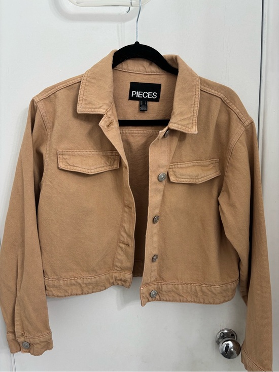 Pieces Jackets & Blazers - PIECES Tan Cropped Jean Jacket